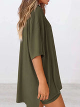 Ensemble Loungewear Haut Oversize Fendu Col Rond et Short Grande Taille - photo produit 3 - VELZAR