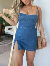 Full Size Tie-Strap Denim Mini Dress Plus Size - photo produit 4 - VELZAR