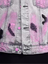 Veste en Denim Graffiti Délavée Grande Taille Homme - photo produit 5 - VELZAR