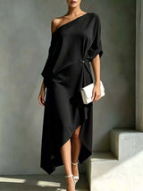 Full Size Asymmetrical One-Shoulder Drape Dress Plus Size - photo produit 5 - VELZAR