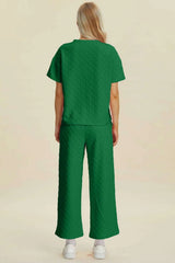 Double Take – Ensemble Haut Texturé Col Rond Manches Courtes et Pantalon Grande Taille - photo produit 3 - VELZAR