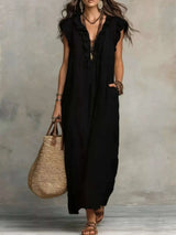 Robe Longue Col en V Volantée - photo produit 2 - VELZAR