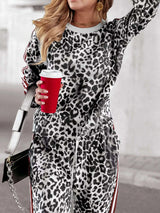 Plus Size Leopard Print Long Sleeve Top and Pants Set - photo produit 4 - VELZAR