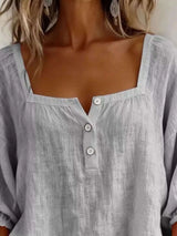 Blouse Col Carré Détail Boutonné Grande Taille - photo produit 4 - VELZAR