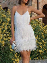 Robe Courte Sequins et Franges de Plumes Grande Taille - photo produit 3 - VELZAR