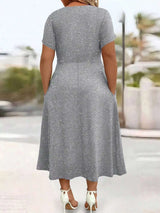 Full Size Glitter Flutter Sleeve Midi Dress Plus Size - photo produit 5 - VELZAR