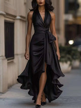 Full Size High-Low Ruffled Satin Maxi Dress Plus Size - photo produit 6 - VELZAR