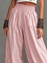 Full Size Smocked Ruffle Hem Wide Leg Pants Plus Size - photo produit 6 - VELZAR