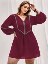 Plus Size Notched Balloon Sleeve Mini Dress - photo produit 1 - VELZAR