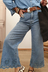 Lace Detail Cropped Wide Leg Jeans - photo produit 4 - VELZAR