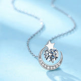 Star and Moon Pendant Necklace in 925 sterling silver with zircon, perfect for bijoux, femme jewelry lovers.