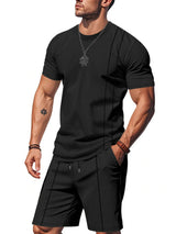 Men's Full Size Round Neck Short Sleeve Top and Shorts Set Plus Size - photo produit 1 - VELZAR