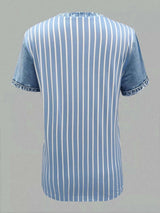 Blouse en Denim Patchwork Manches Courtes - photo produit 2 - VELZAR