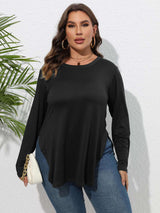 Plus Size Round Neck Long Sleeve Slit T-Shirt - photo produit 5 - VELZAR