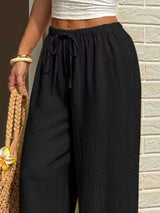 Plus Size Wide Leg Drawstring Pants - photo produit 2 - VELZAR