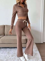 Zip Up Long Sleeve Top and Pants Set - photo produit 2 - VELZAR
