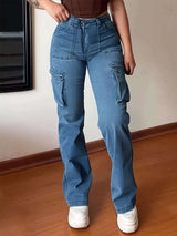 Plus Size High-Waisted Cargo Jeans - photo produit 1 - VELZAR