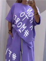 Full Size Letter Round Neck Tee and Drawstring Pants Set Plus Size - photo produit 5 - VELZAR
