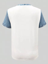 Blouse en Denim Patchwork Manches Courtes - photo produit 6 - VELZAR