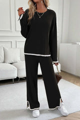 Devine – Ensemble Haut Col Rond Liseré Contrastant et Pantalon - photo produit 4 - VELZAR