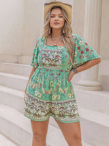 Plus Size Floral Print Square Neck Romper - photo produit 3 - VELZAR