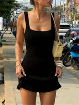 Ribbed Knit Square Neck Sweater Dress - photo produit 5 - VELZAR