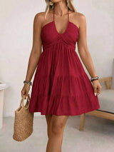 Plus Size Halter Neck Tiered Ruffle Hem Mini Dress - photo produit 2 - VELZAR