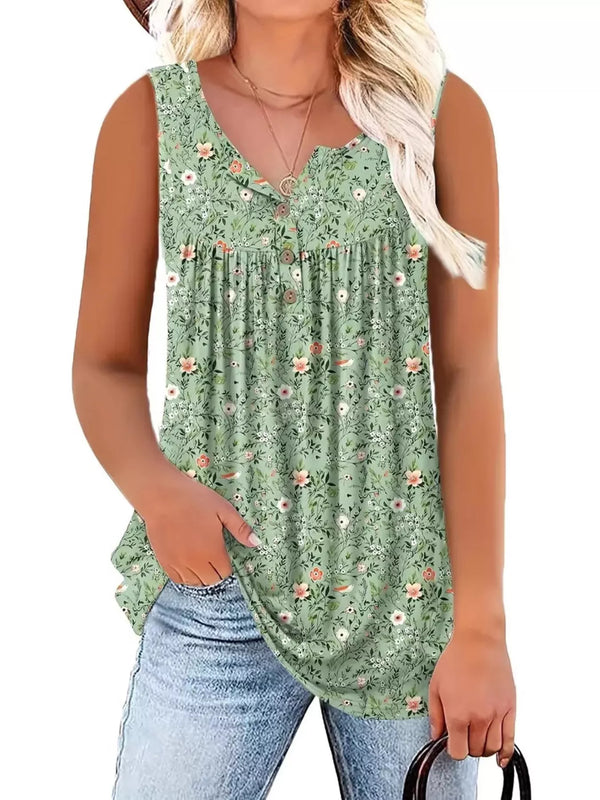 Débardeur Imprimé Floral Détail Boutonné Grande Taille - photo produit 1 - VELZAR
