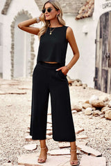 Ensemble Débardeur Col Rond et Pantalon Jambe Large - photo produit 3 - VELZAR