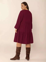 Plus Size Button Front Balloon Sleeve Dress - photo produit 6 - VELZAR