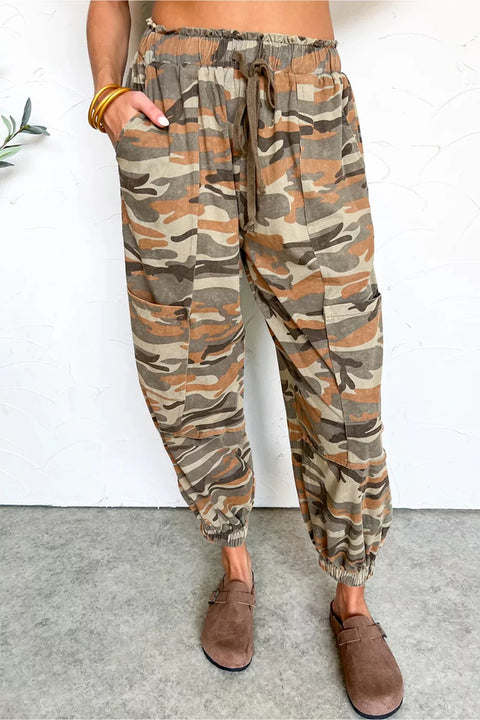 Pantalon Jogger Imprimé Camouflage Taille Élastique à Cordon - photo produit 1 - VELZAR