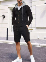 Men's Full Size Casual Hooded Button-Up Top and Shorts Set Plus Size - photo produit 6 - VELZAR