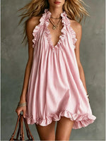 Full Size Ruffled Trim Halter Neck Mini Dress Plus Size - photo produit 5 - VELZAR