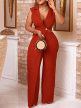 Full Size Asymmetrical Sleeveless Blazer Style Wide Leg Jumpsuit Plus Size - photo produit 2 - VELZAR