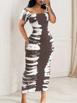 Plus Size Square Neck Short Sleeve Dress - photo produit 2 - VELZAR