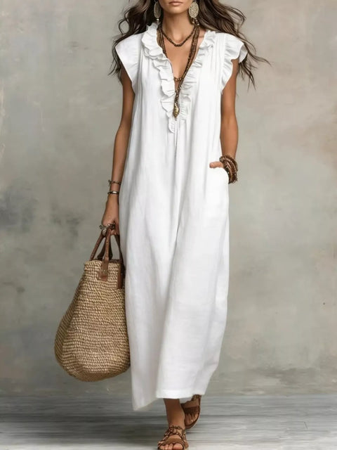Robe Longue Col en V Volantée - photo produit 1 - VELZAR