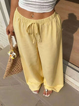 Plus Size Wide Leg Drawstring Pants - photo produit 5 - VELZAR