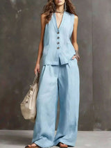 Full Size Sleeveless Vest and Wide-Leg Pants Set Plus SIze - photo produit 4 - VELZAR