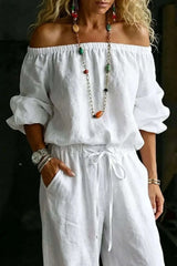 Full Size Off-Shoulder Top and Pants Set Plus Size - photo produit 2 - VELZAR