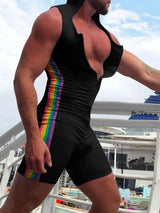 Men's Full Size Contrast Zip Front Sleeveless Active Romper Plus Size - photo produit 4 - VELZAR