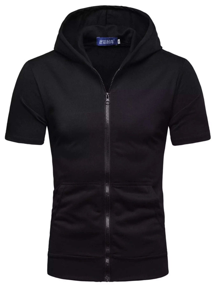 Sweat à Capuche Zippé Manches Courtes Homme Grande Taille