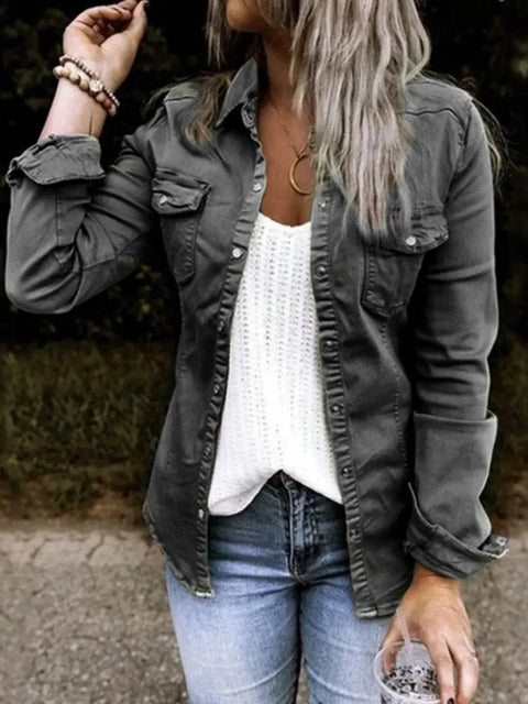Double Take – Chemise-Veste Manches Longues Boutons Pression Grande Taille - photo produit 1 - VELZAR