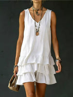 Robe Sans Manches Col en V Ourlet Volanté Grande Taille - photo produit 16 - VELZAR