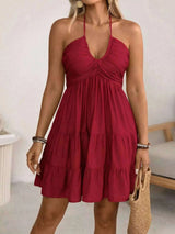 Plus Size Halter Neck Tiered Ruffle Hem Mini Dress - photo produit 4 - VELZAR