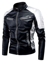 Men's Plus Size Two-Tone Slim Fit Motorcycle Leather Jacket - photo produit 2 - VELZAR