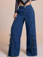 Lace-Up Wide Leg Jeans - photo produit 2 - VELZAR