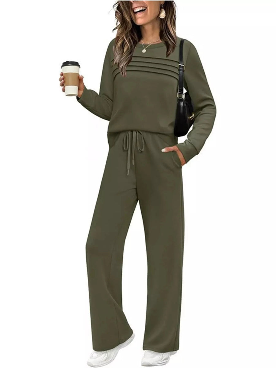 Ensemble Haut Col Rond Manches Longues et Pantalon Grande Taille