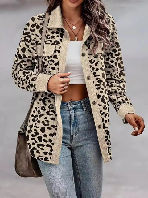 Full Size Leopard Print Button-Down Jacket Plus Size - photo produit 1 - VELZAR