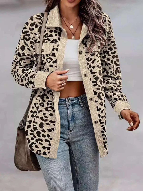 Full Size Leopard Print Button-Down Jacket Plus Size - photo produit 1 - VELZAR