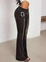 Belted High Waist Flare Jeans - photo produit 5 - VELZAR